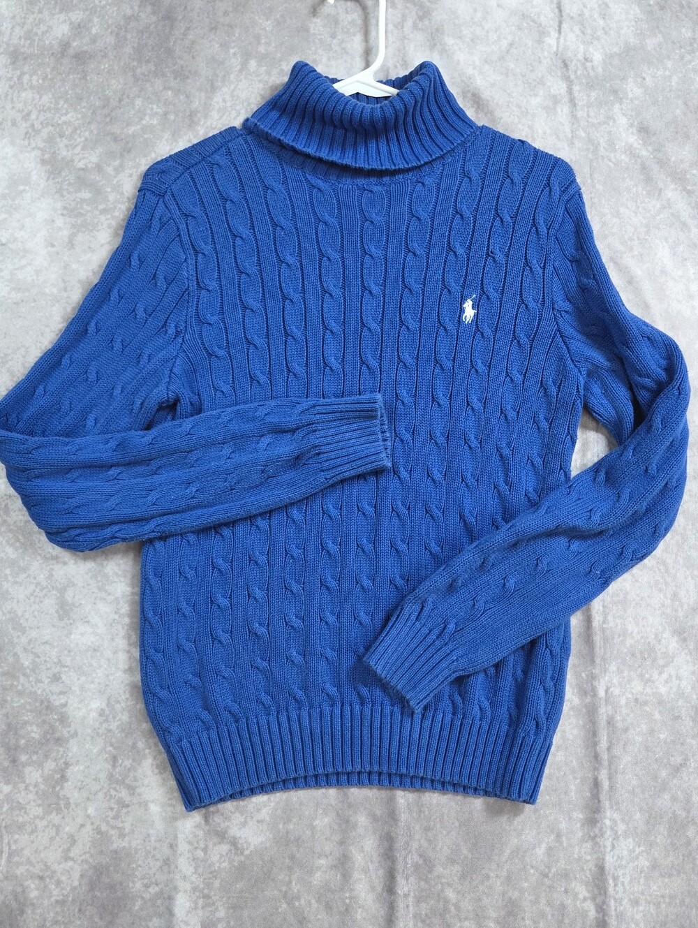 Vintage Ralph Lauren Sport Blue Cable Knit Turtleneck Sweater Women's Size L